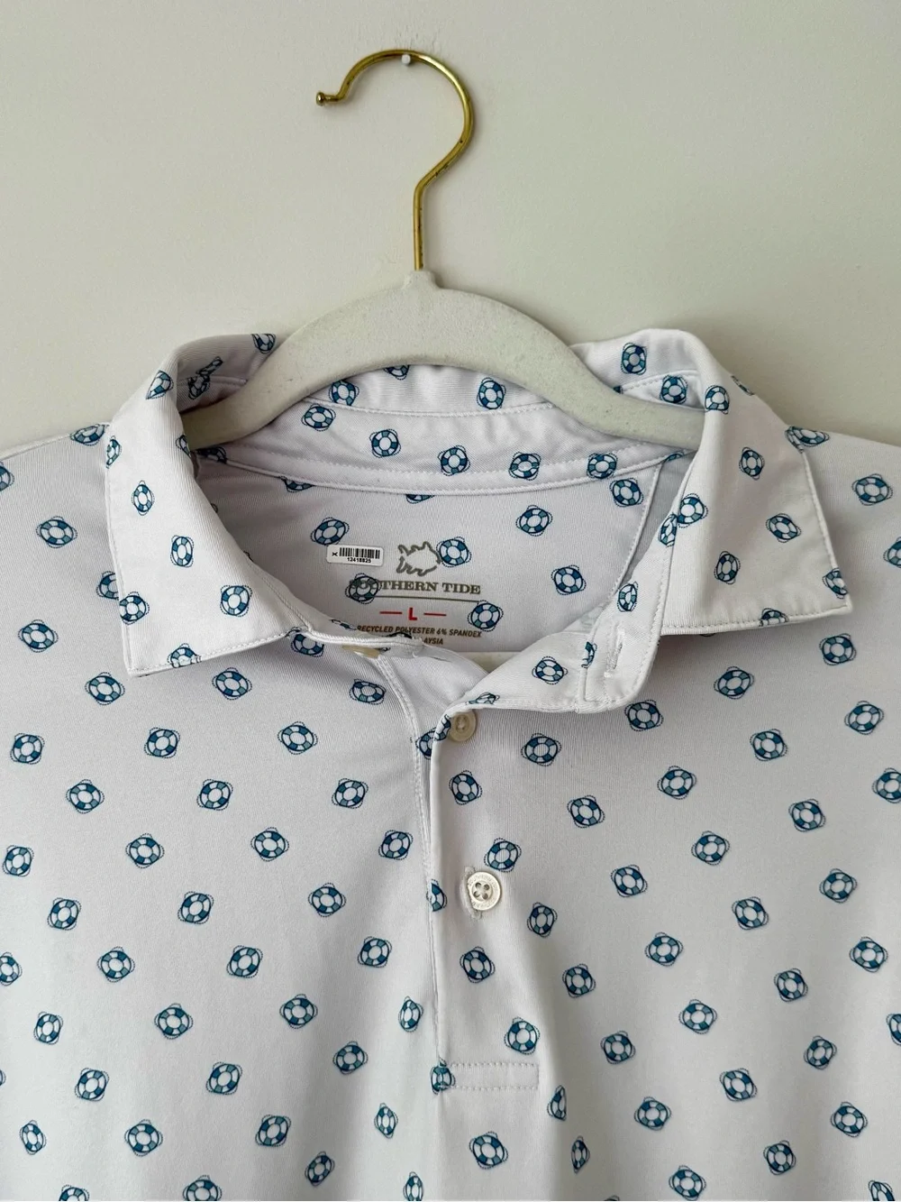 Southern Tide Classic Performance Polo Nautical Life Preserver Print, White – L